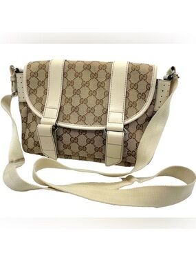 Authentic GUCCI Monogram Brown and Cream Crossbody Bag with Monogram Canvas
